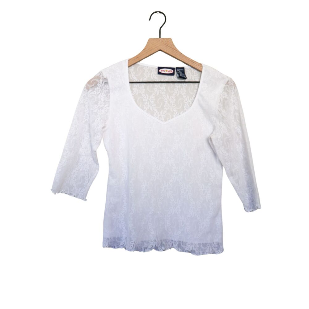 Zoe Beth Y2K White Lace V-neck Top Medium